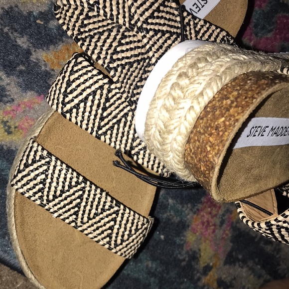 Steve Madden Kimmie Open Toe Casual Espadrille Sandals in tan and black - Picture 8 of 13